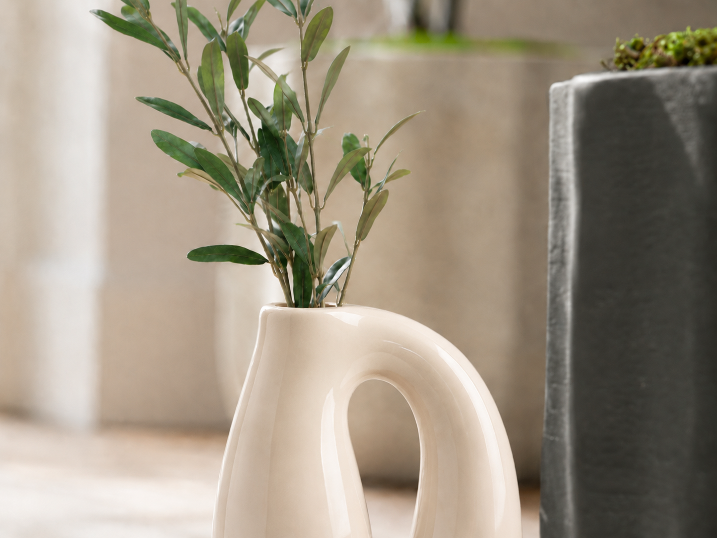 Cream White Ceramic Vase