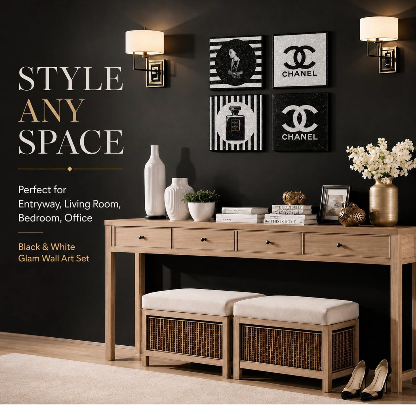 Black & White Fashion Wall Art (Set of 4)