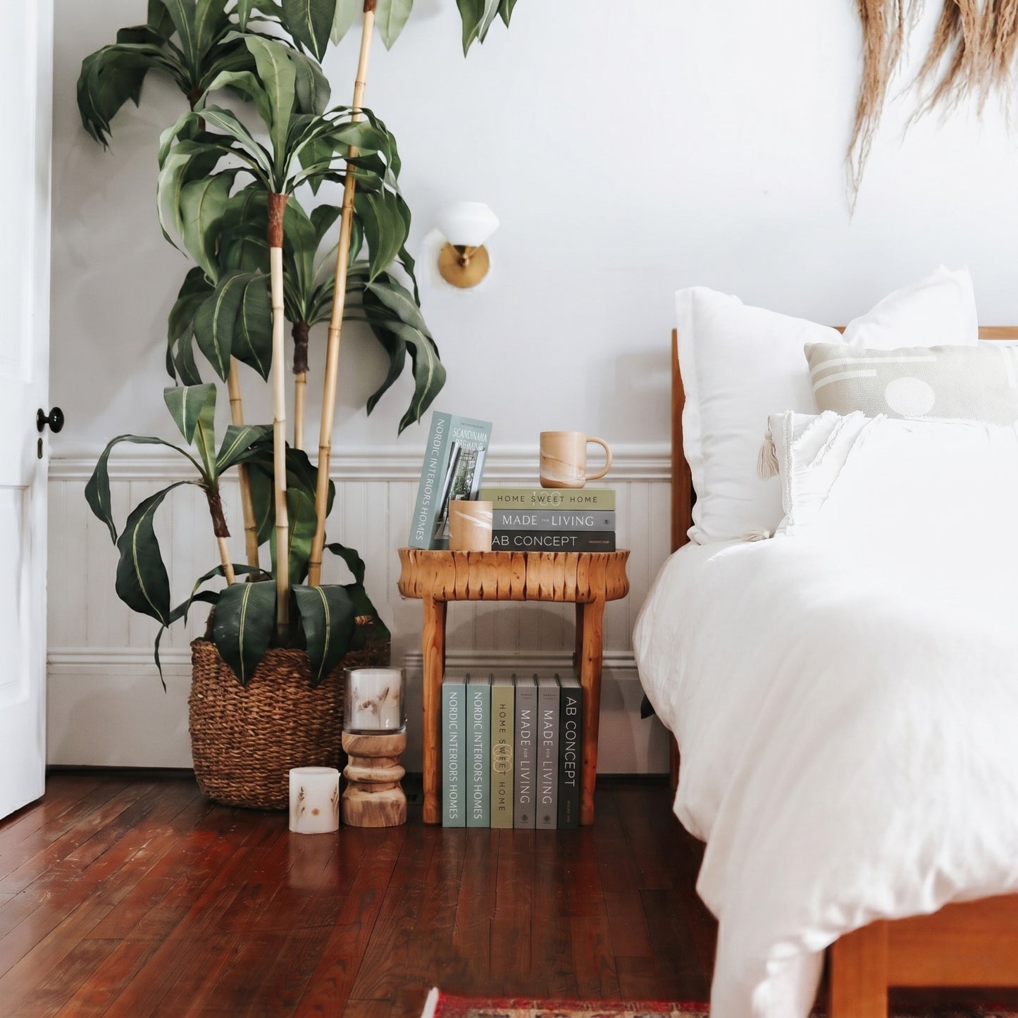 White books styled in bedroom