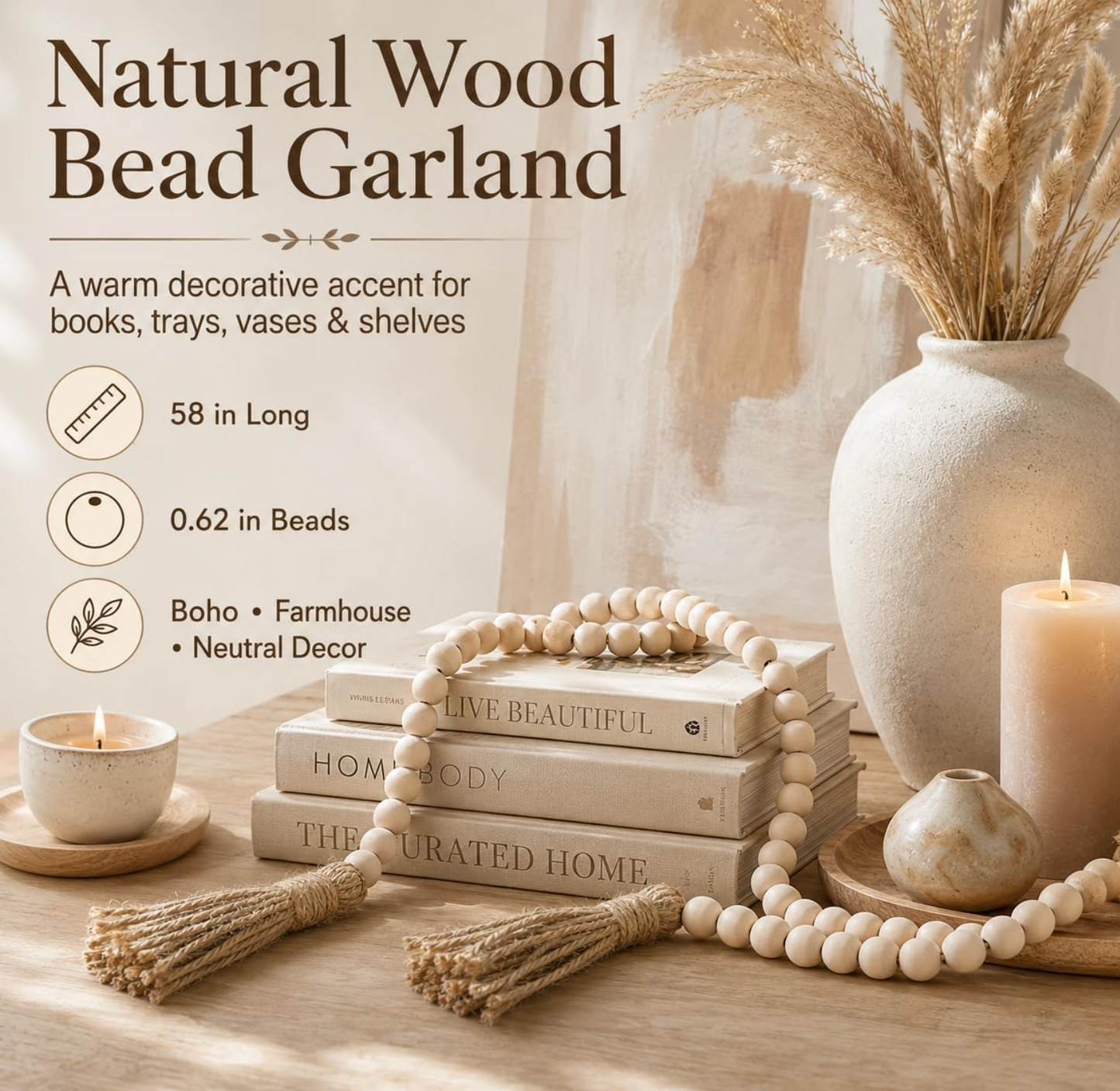 58" Wood Bead Garland with Tassels
