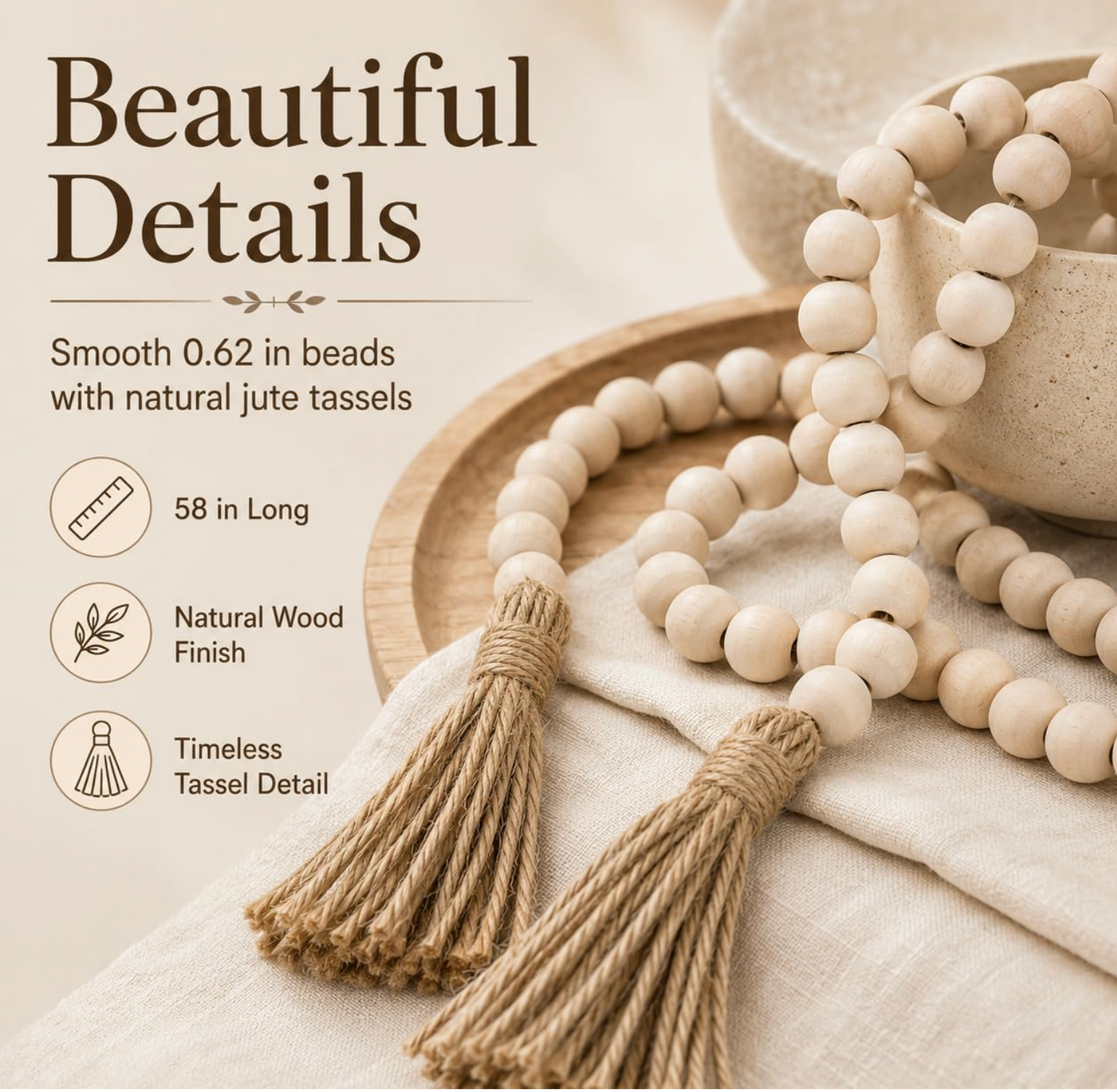 58" Wood Bead Garland with Tassels