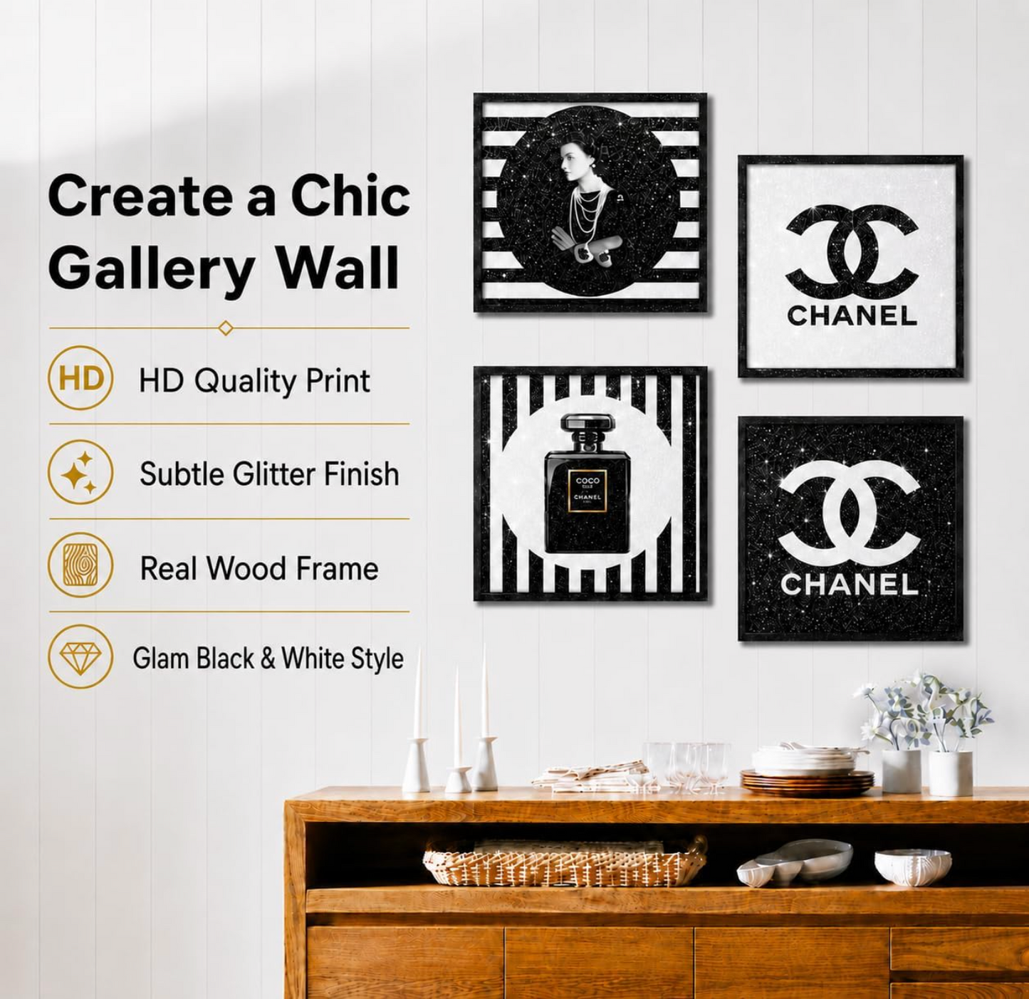 Black & White Fashion Wall Art (Set of 4)