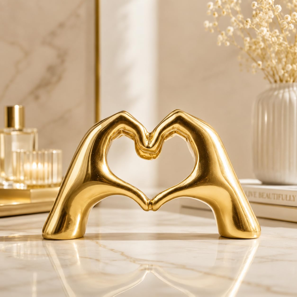 Heart Hands Sculpture Gold — MAIN