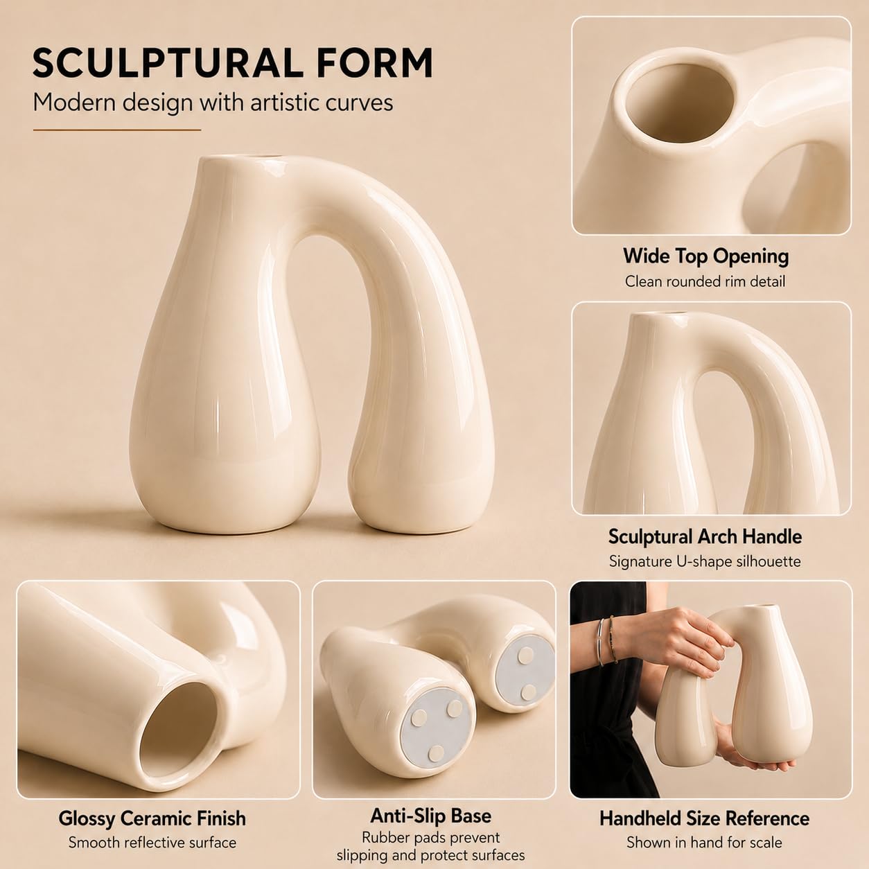 Cream white vase styled on a shelf