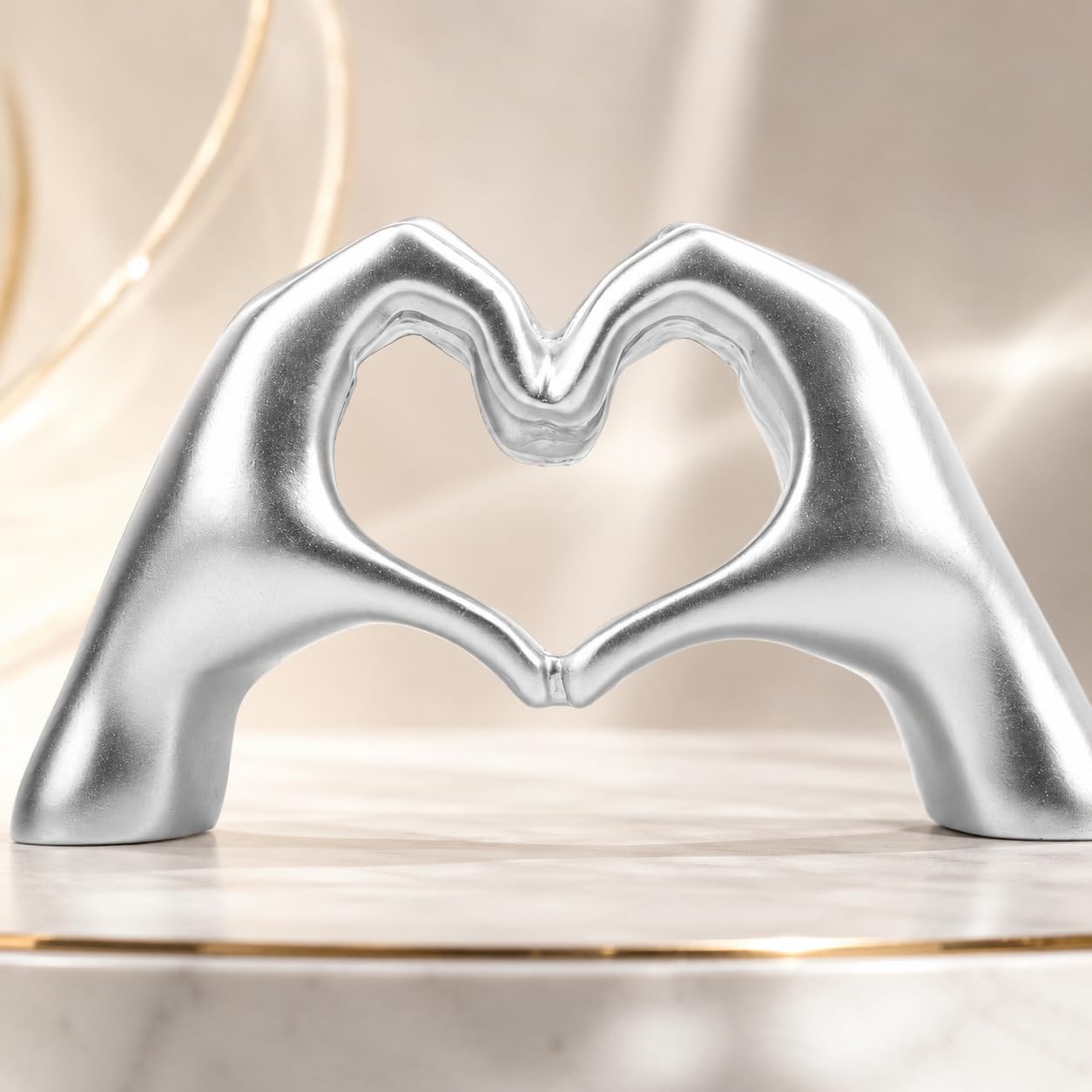 Heart Hands Sculpture Silver — MAIN