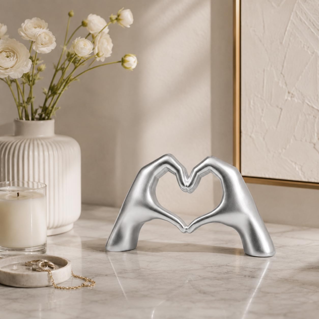 Heart Hands Sculpture Silver — PT01