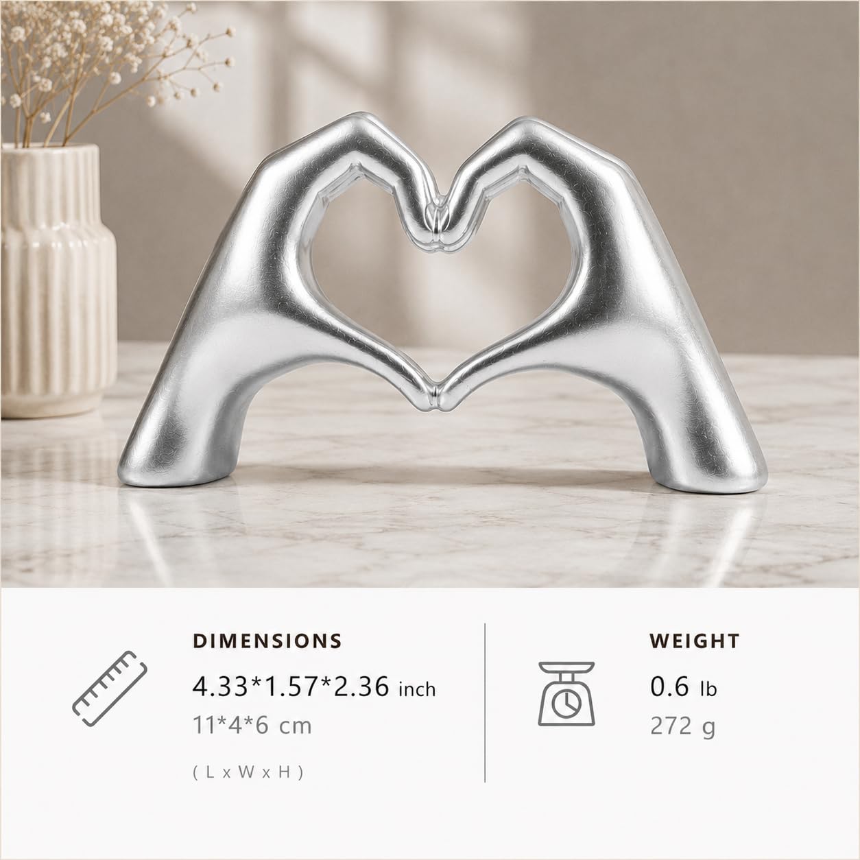 Heart Hands Sculpture Silver — PT02