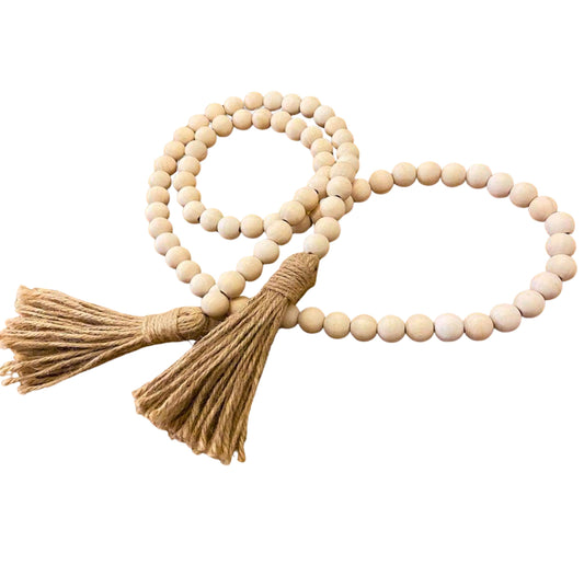 Wood bead garland with tassels - product