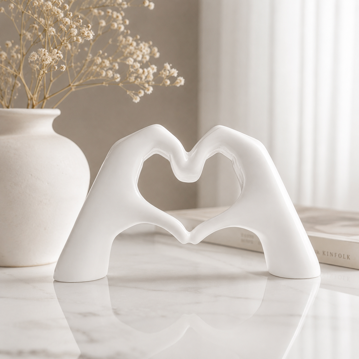Heart Hands Sculpture White