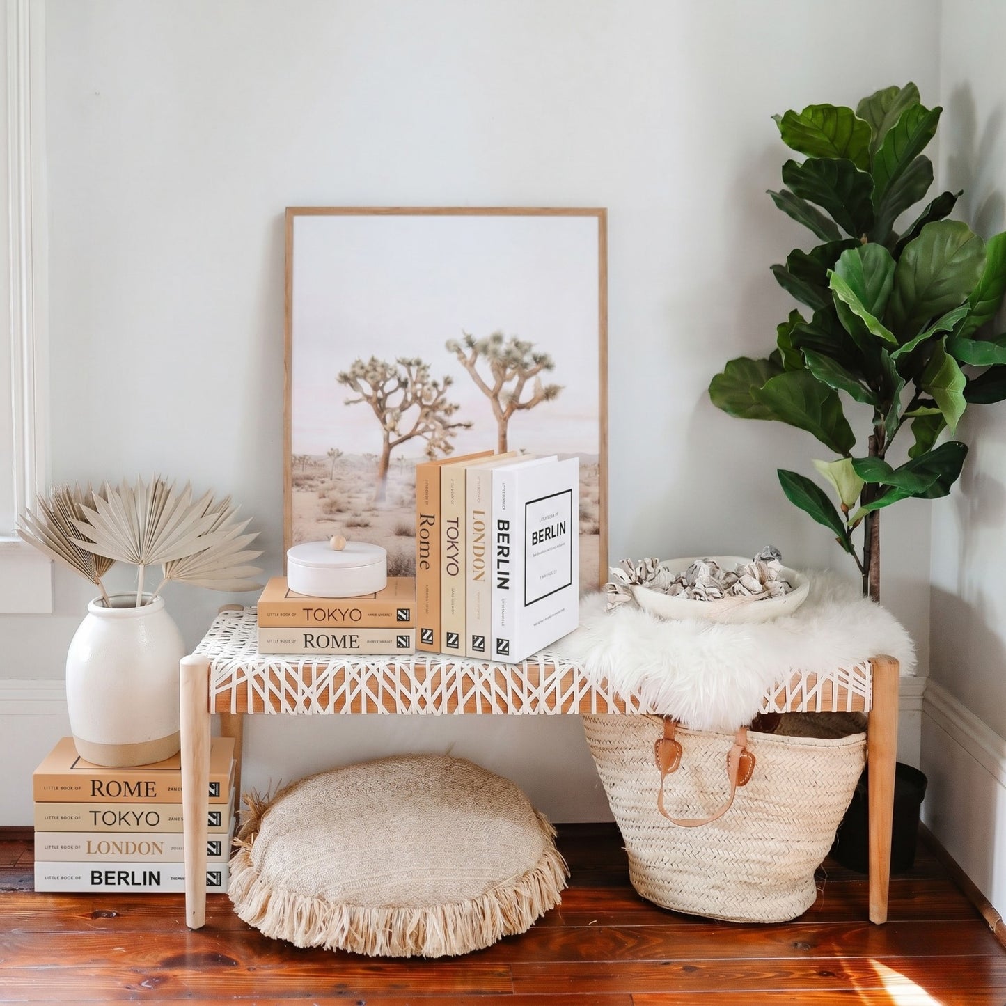 Suite books styled in a living room